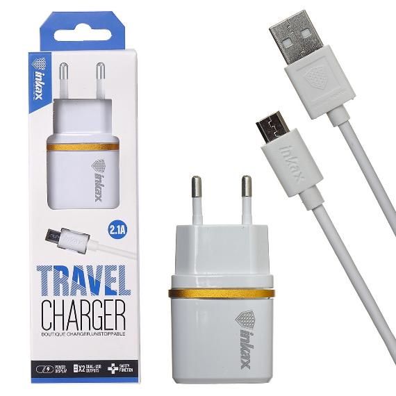 INKAX CD-11-MICRO hálózati töltő 2 USB porttal Micro USB kábellel