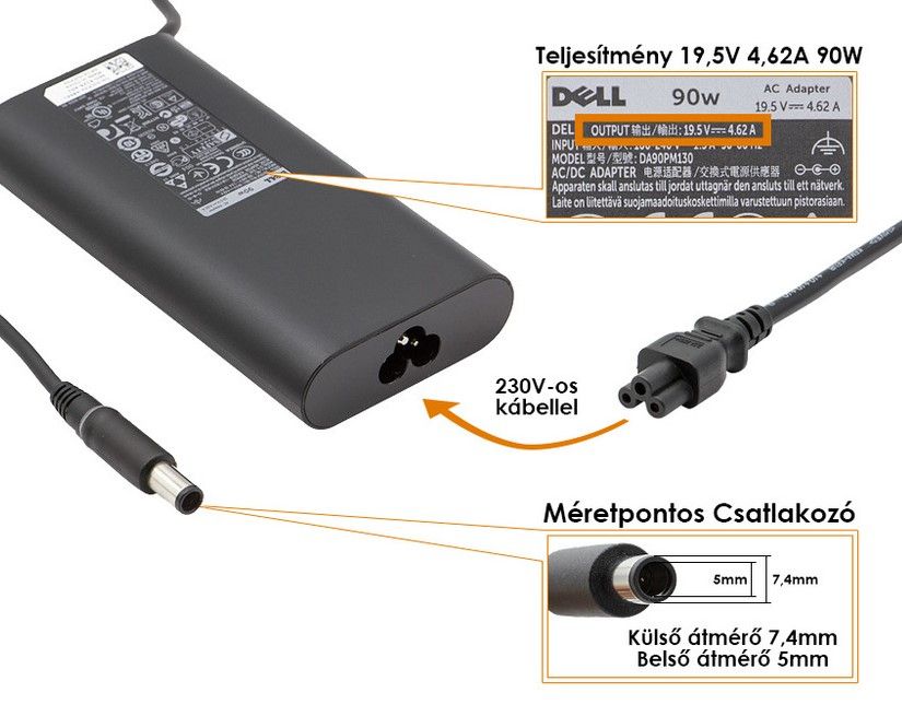 Dell 19.5V 4.62A 90W gyári adapter