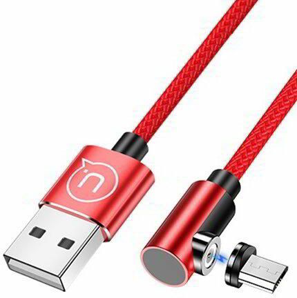 micro USB kábel 1m Usams (piros) 2.0A (90°-ban hajlított)