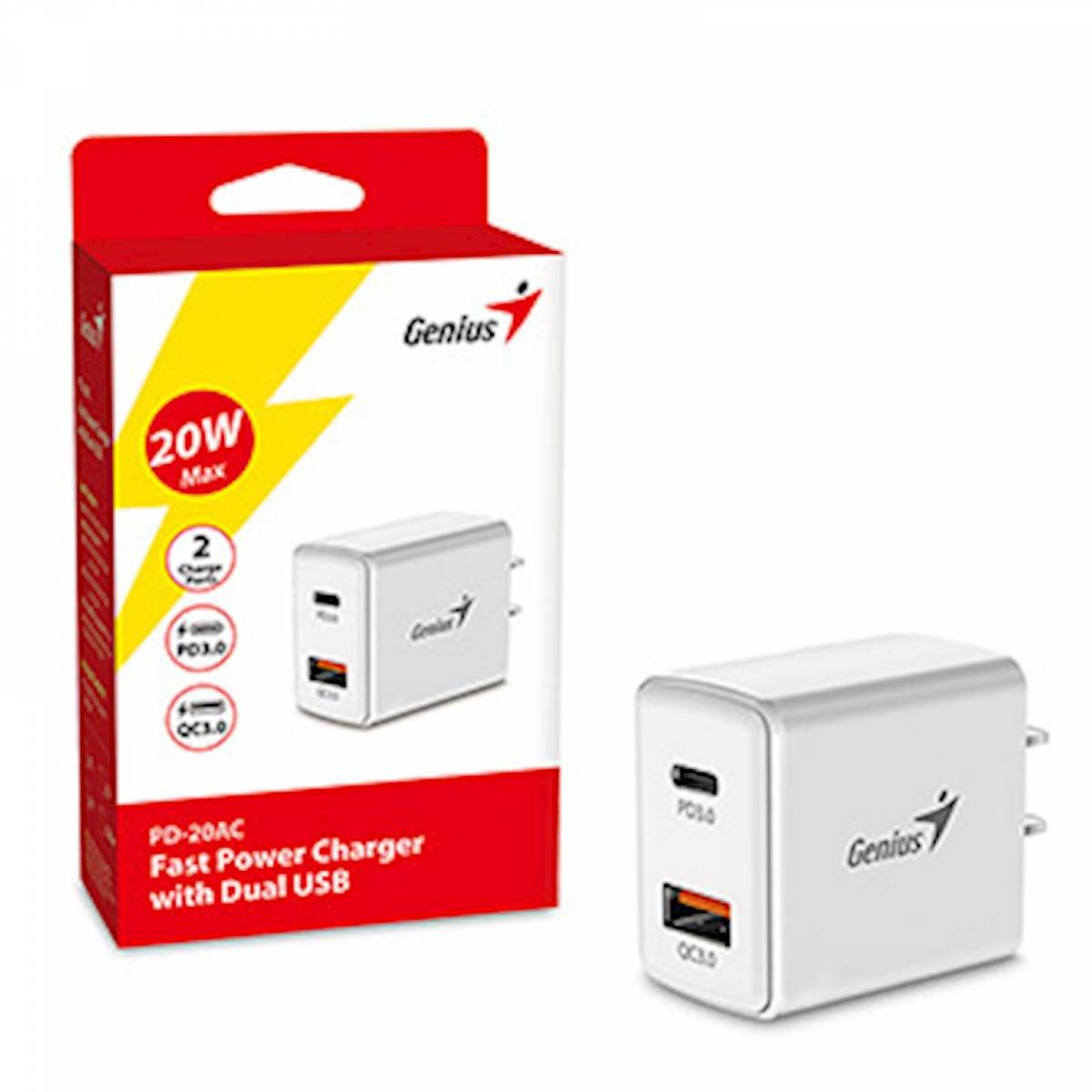 Genius 20W hálózati töltő 1xUSB + 1xUSB-C aljzattal PD-20AC 