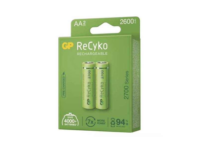 GP ReCyko tölthető elem, AA, 1,2V / 2600mAh, nikkel-metál-hidrid (2db)