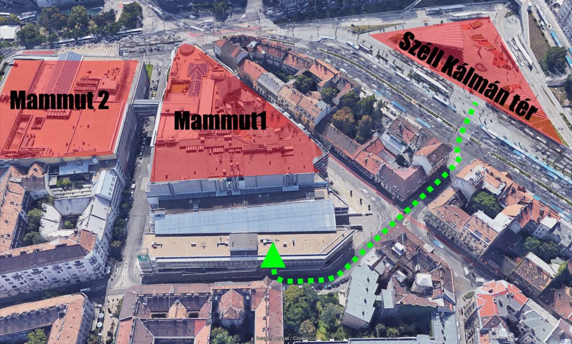 Felülnézeti térkép az Mpcomp számítástechnikai szaküzlethez (Mammut, Fény utcai piac, széll kálmán tér)